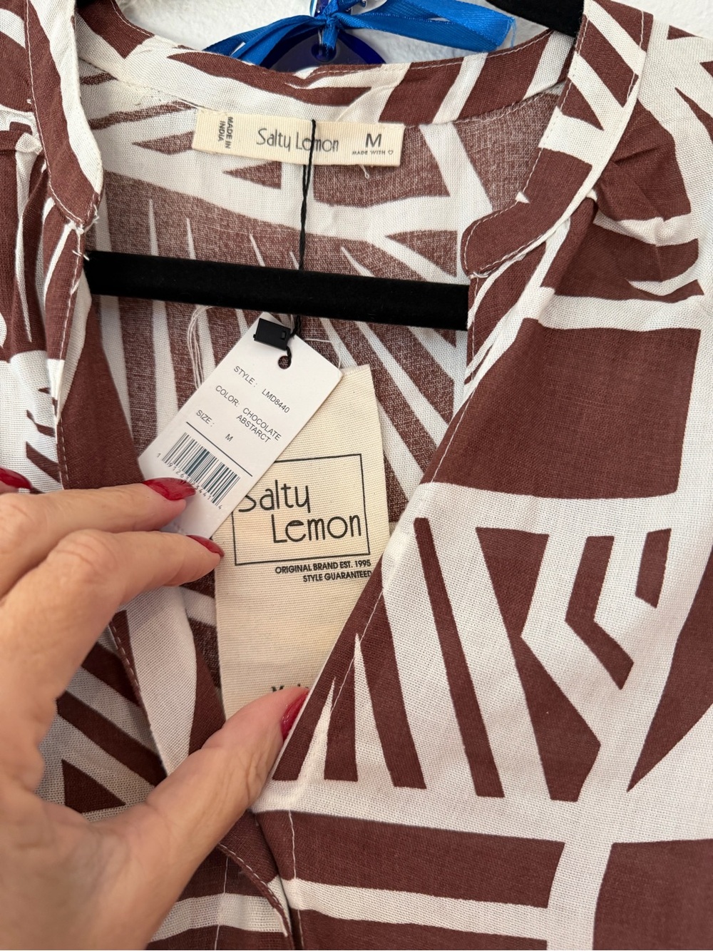 Salty Lemon Brown & White Geometric Maxi Dress - Women - Picture 6 of 7